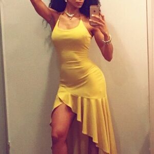 Elegant Yellow Asymmetrical Dress